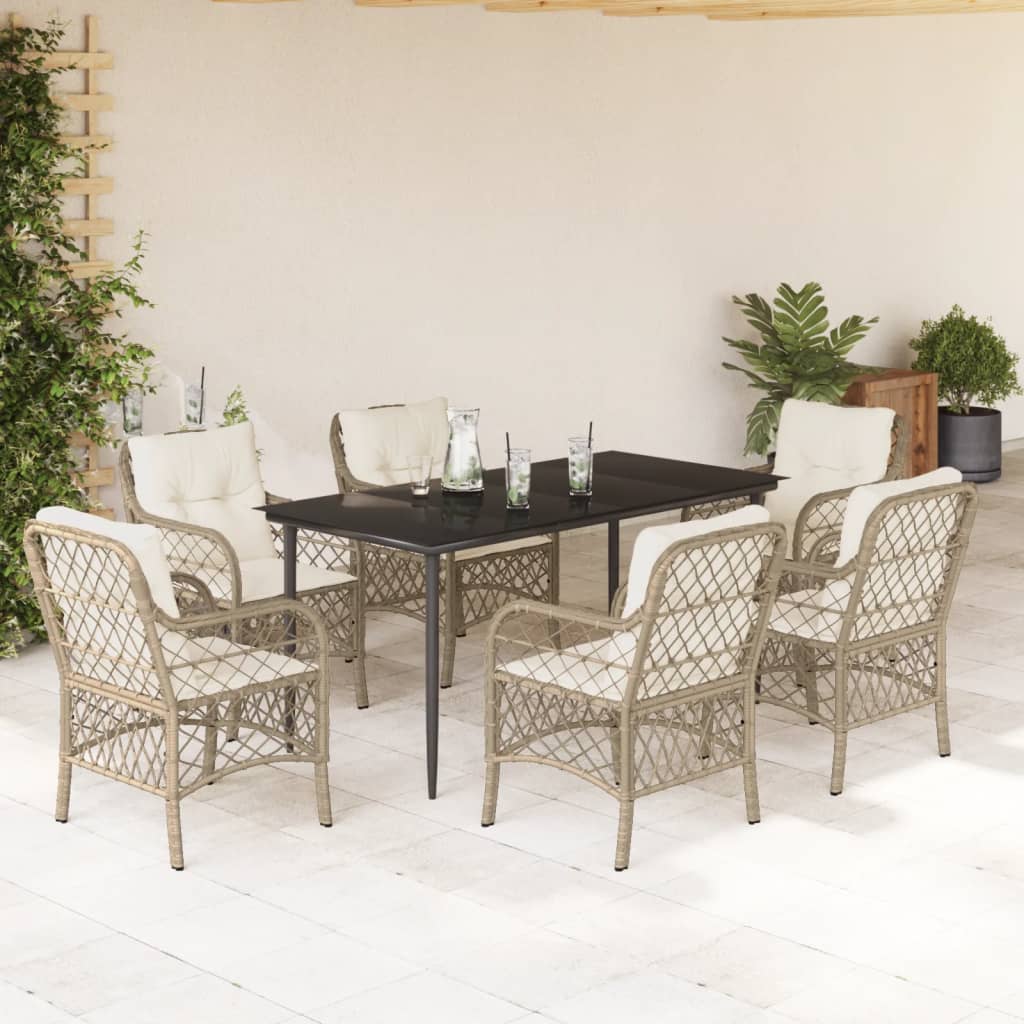 3-tlg. Bistro-Set mit Kissen Beige Poly Rattan