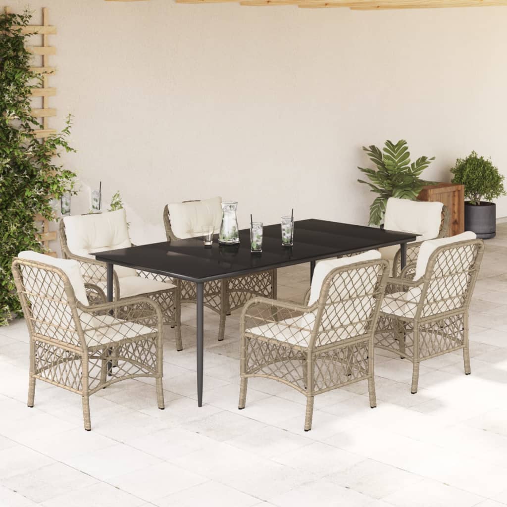 3-tlg. Bistro-Set mit Kissen Beige Poly Rattan