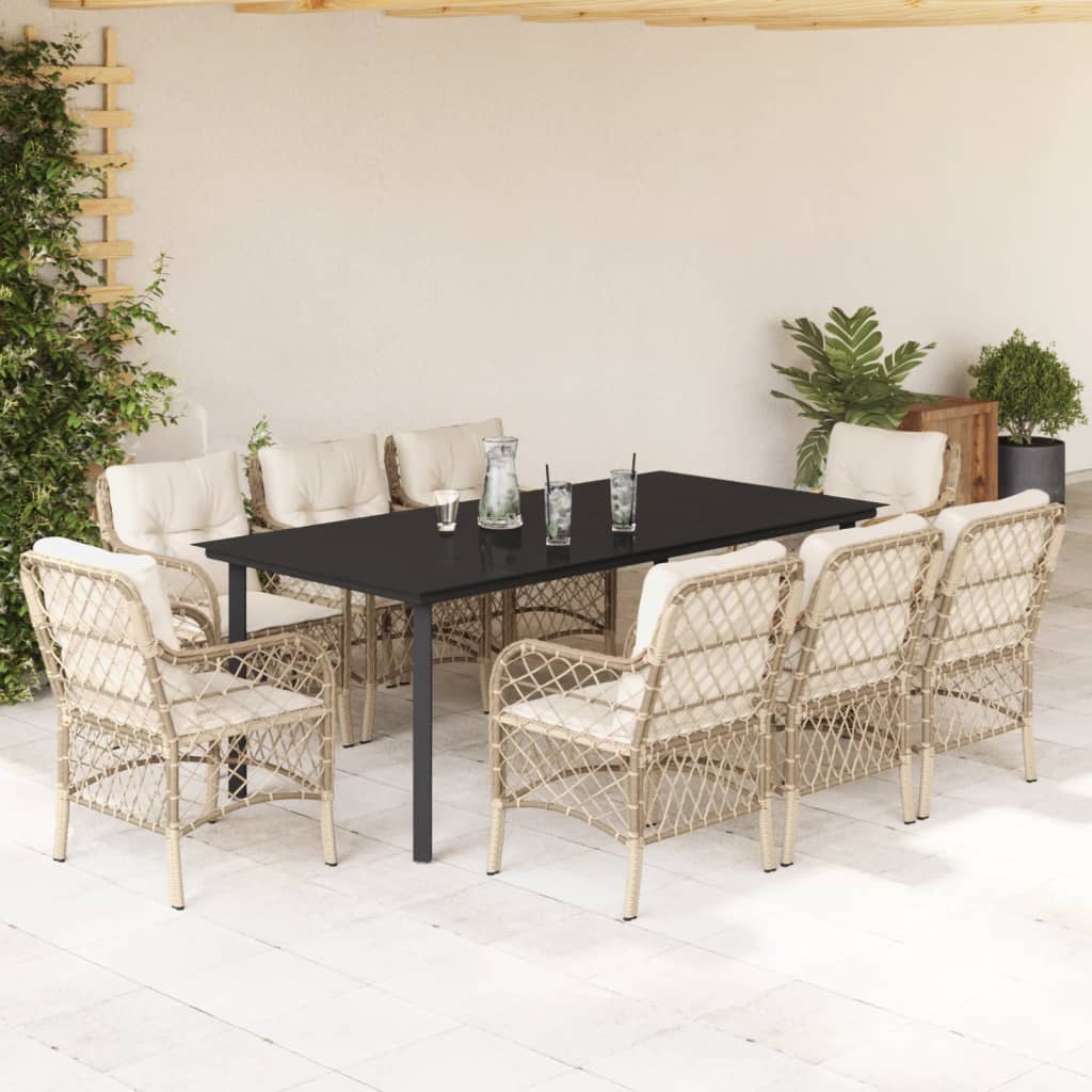 3-tlg. Bistro-Set mit Kissen Beige Poly Rattan