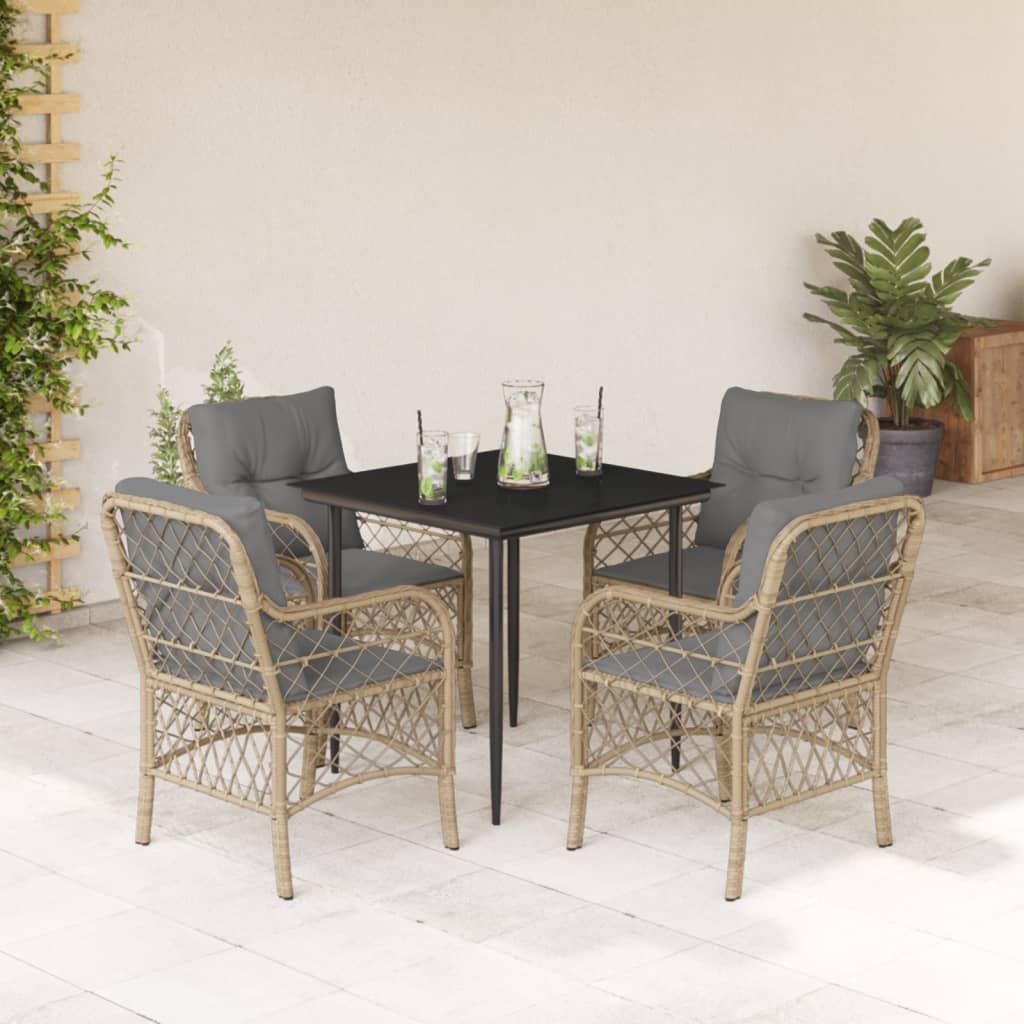 3-tlg. Bistro-Set mit Kissen Beigemischung Poly Rattan