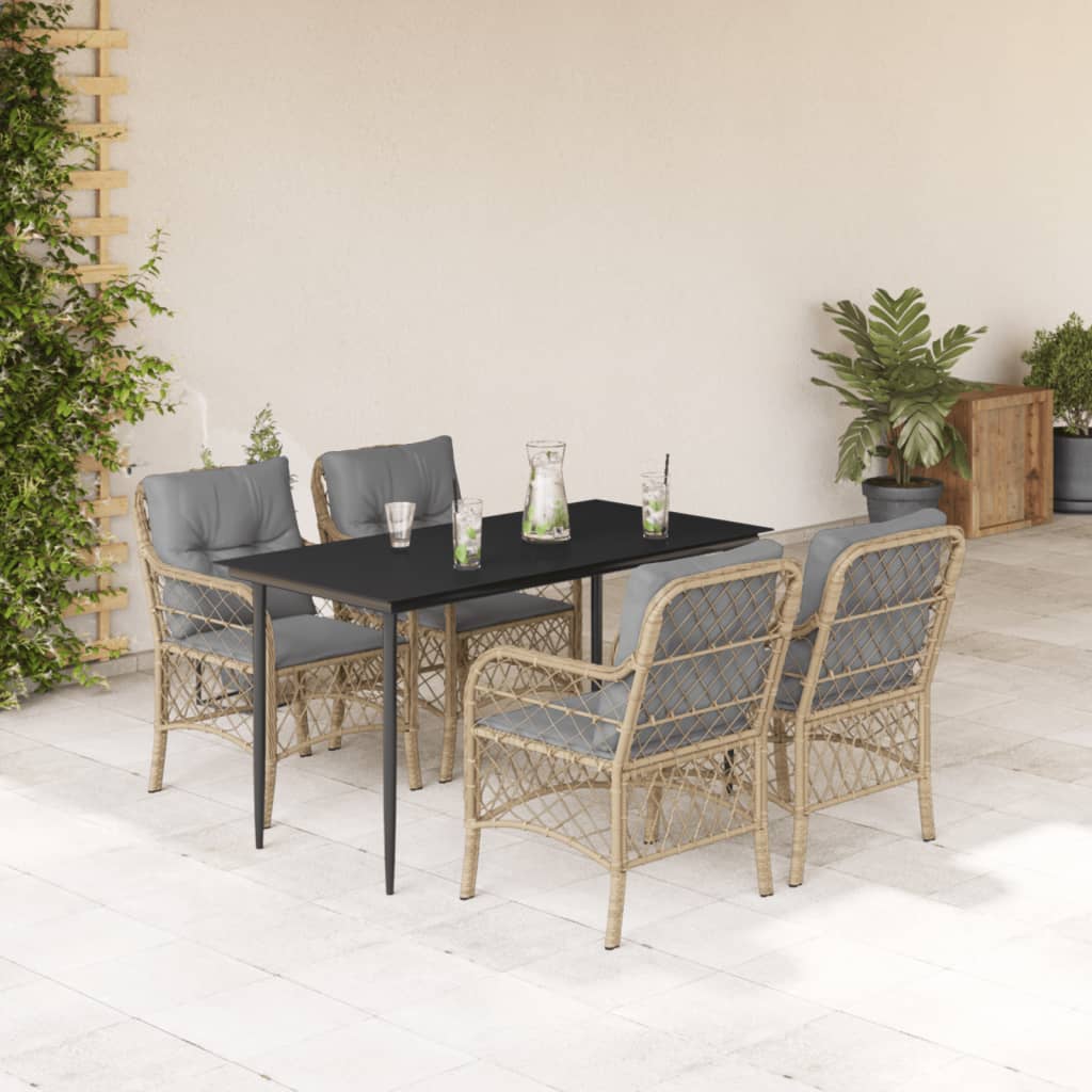 3-tlg. Bistro-Set mit Kissen Beigemischung Poly Rattan