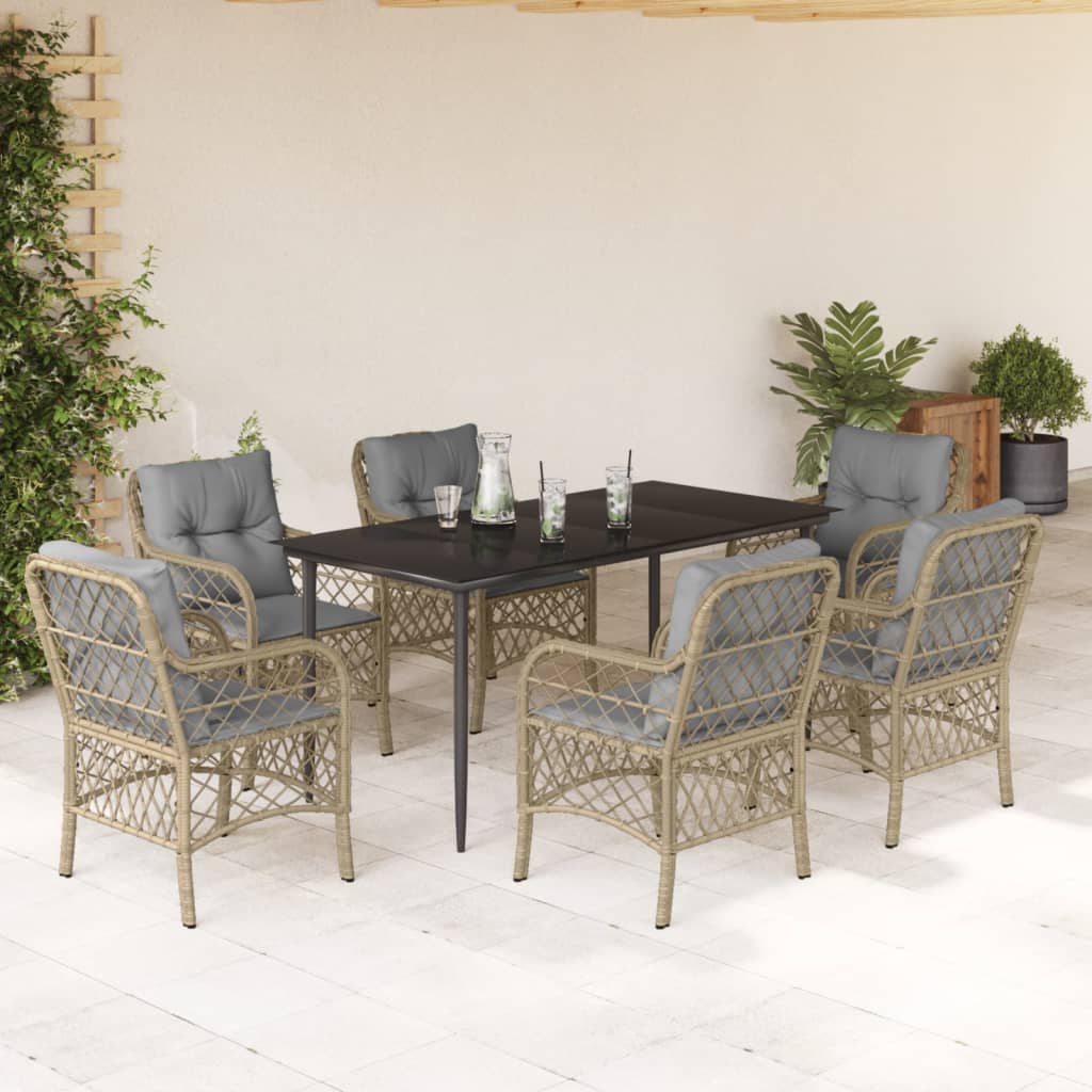 3-tlg. Bistro-Set mit Kissen Beigemischung Poly Rattan