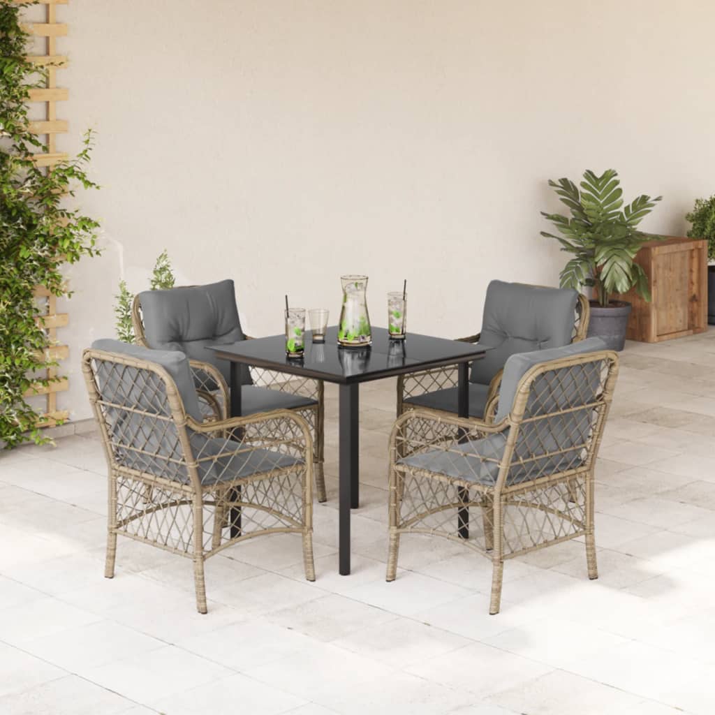 3-tlg. Bistro-Set mit Kissen Beigemischung Poly Rattan