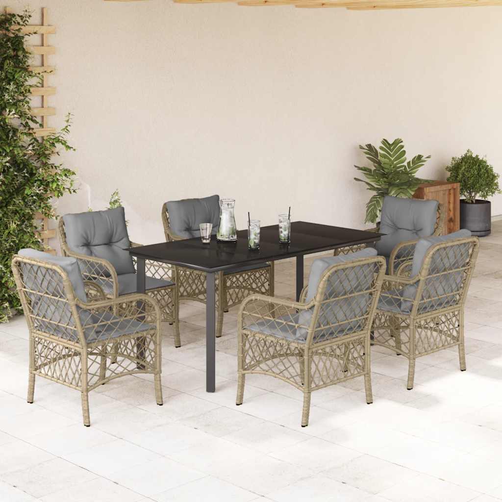 3-tlg. Bistro-Set mit Kissen Beigemischung Poly Rattan