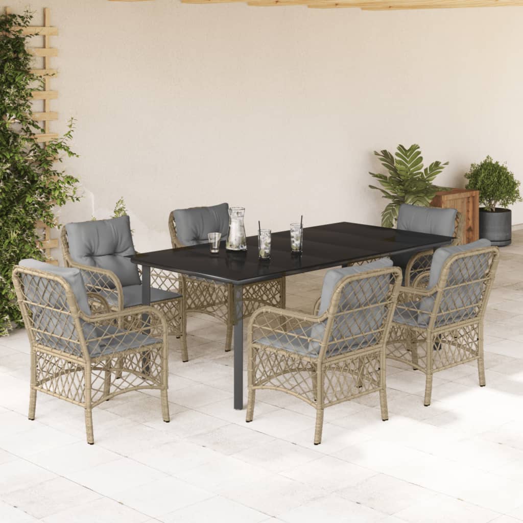 3-tlg. Bistro-Set mit Kissen Beigemischung Poly Rattan