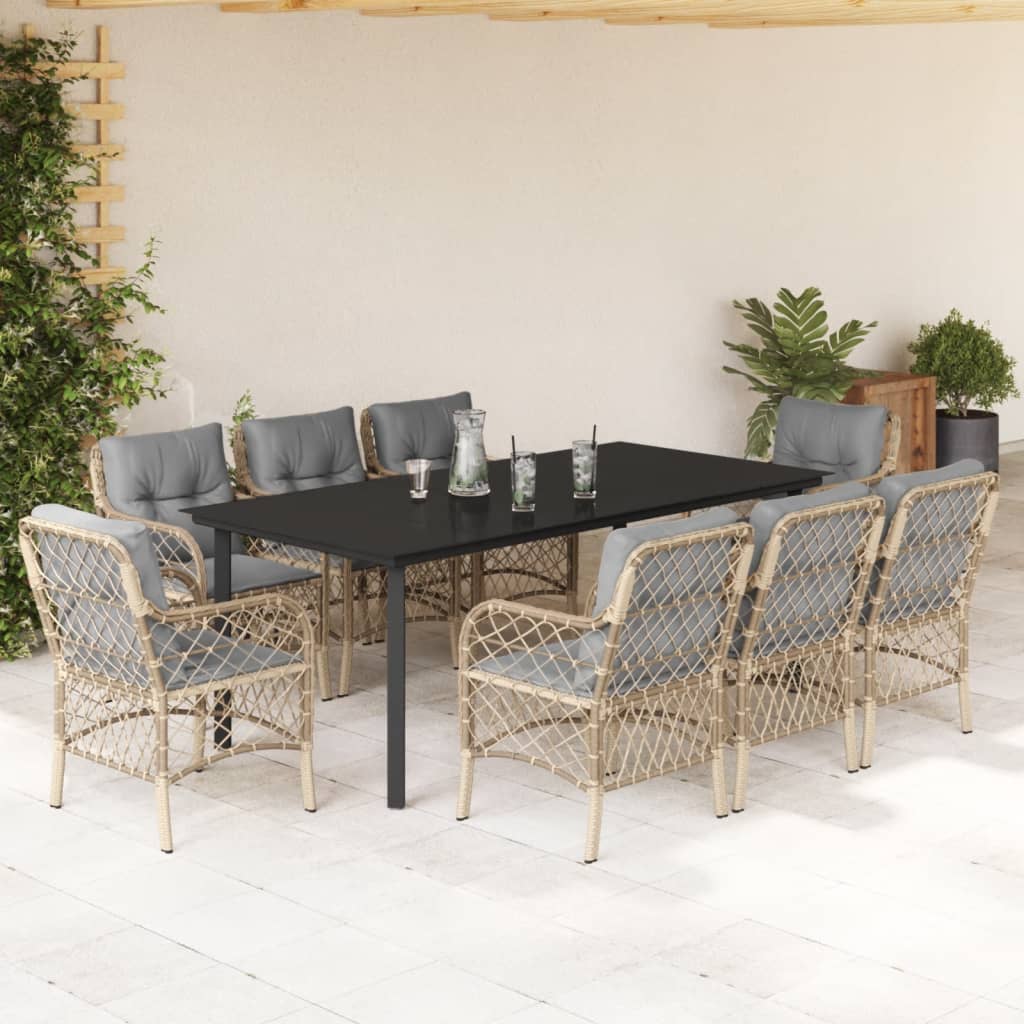 3-tlg. Bistro-Set mit Kissen Beigemischung Poly Rattan