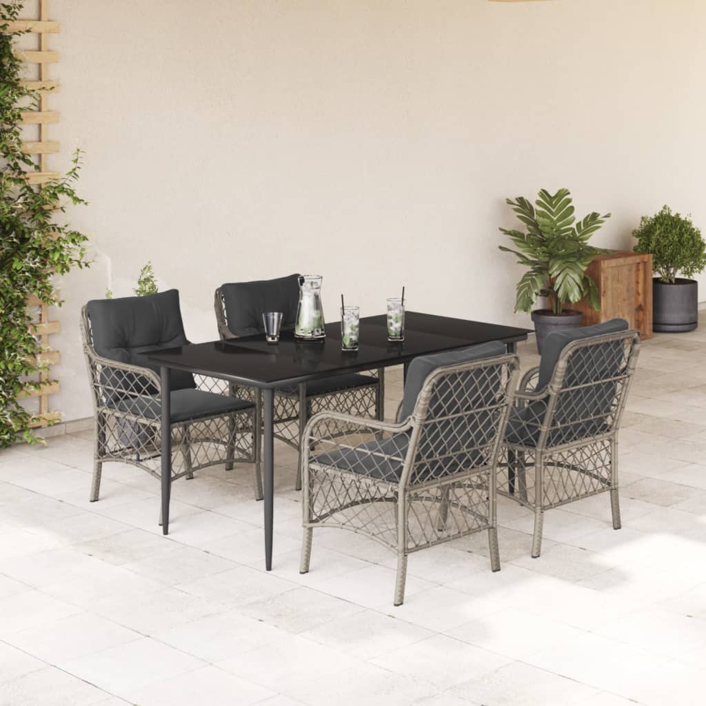 3-tlg. Bistro-Set mit Kissen Hellgrau Poly Rattan