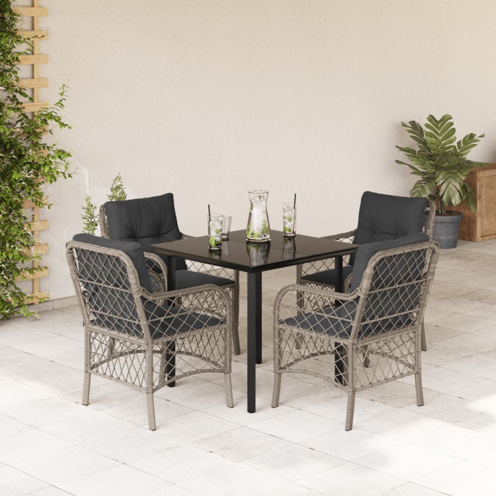 3-tlg. Bistro-Set mit Kissen Hellgrau Poly Rattan