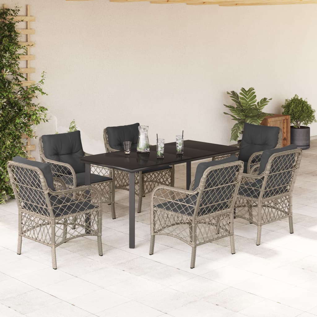 3-tlg. Bistro-Set mit Kissen Hellgrau Poly Rattan