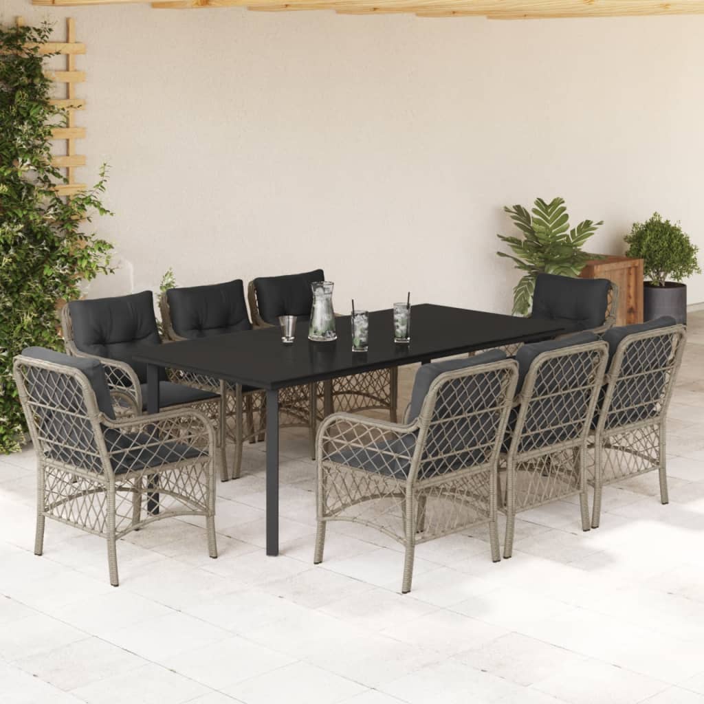 3-tlg. Bistro-Set mit Kissen Hellgrau Poly Rattan