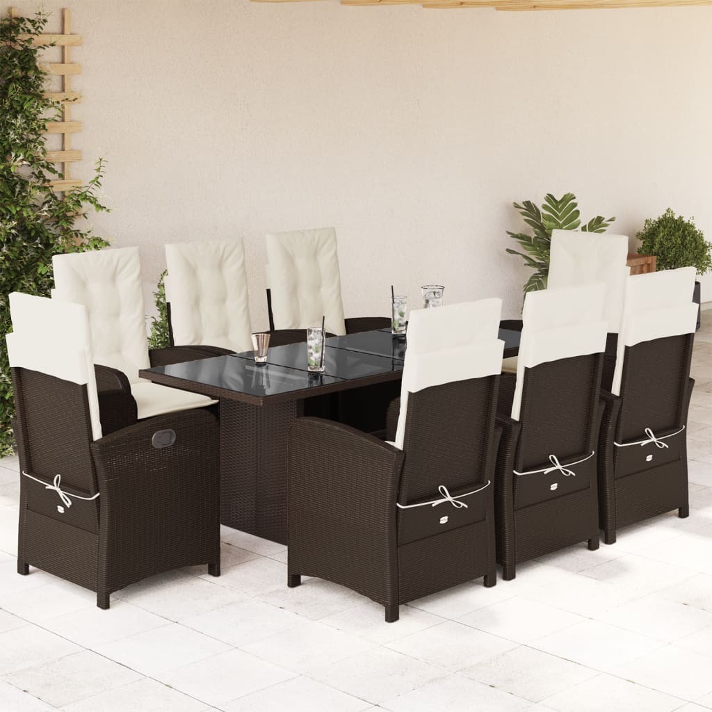 7-tlg. Garten-Essgruppe mit Kissen Schwarz Poly Rattan