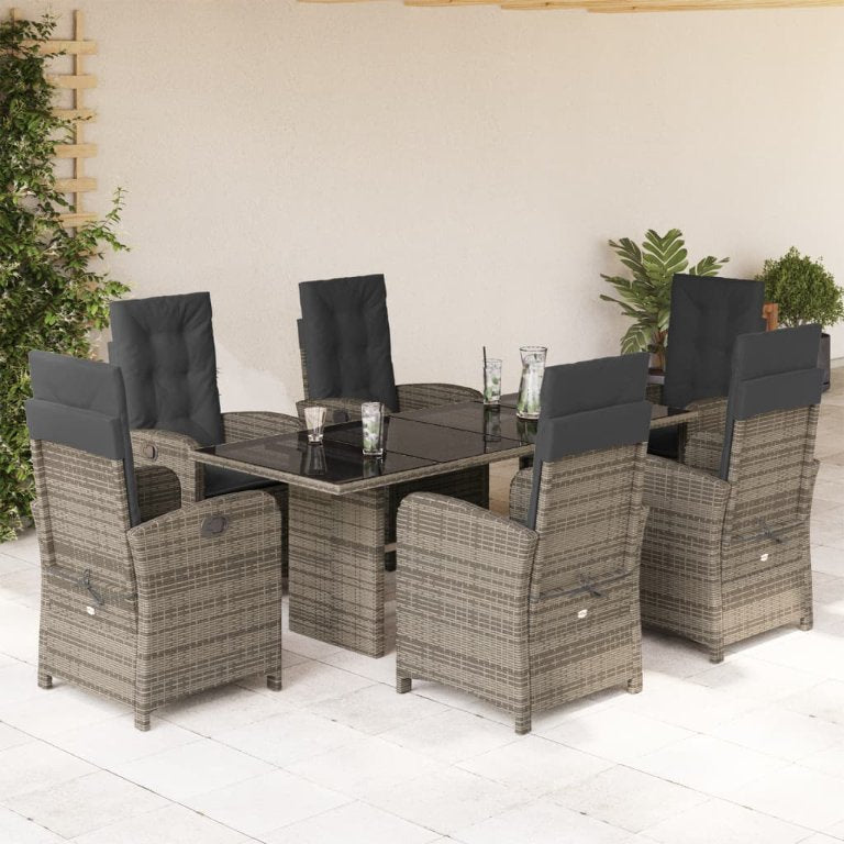 7-tlg. Garten-Essgruppe mit Kissen Schwarz Poly Rattan