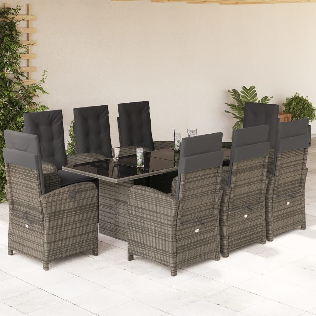 7-tlg. Garten-Essgruppe mit Kissen Schwarz Poly Rattan
