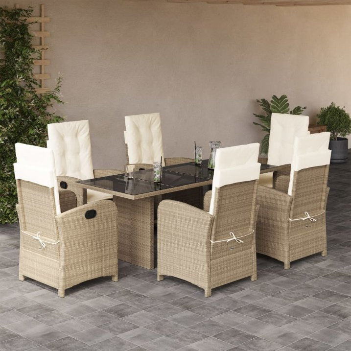 7-tlg. Garten-Essgruppe mit Kissen Schwarz Poly Rattan