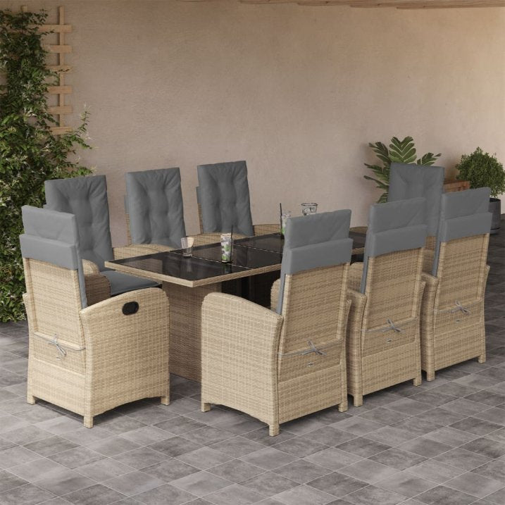 7-tlg. Garten-Essgruppe mit Kissen Schwarz Poly Rattan