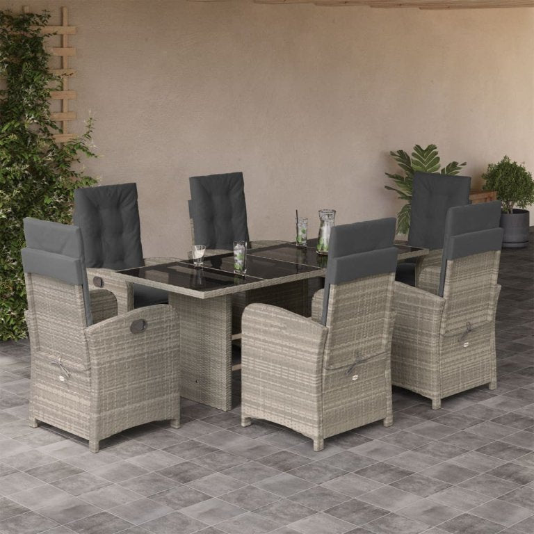 7-tlg. Garten-Essgruppe mit Kissen Schwarz Poly Rattan