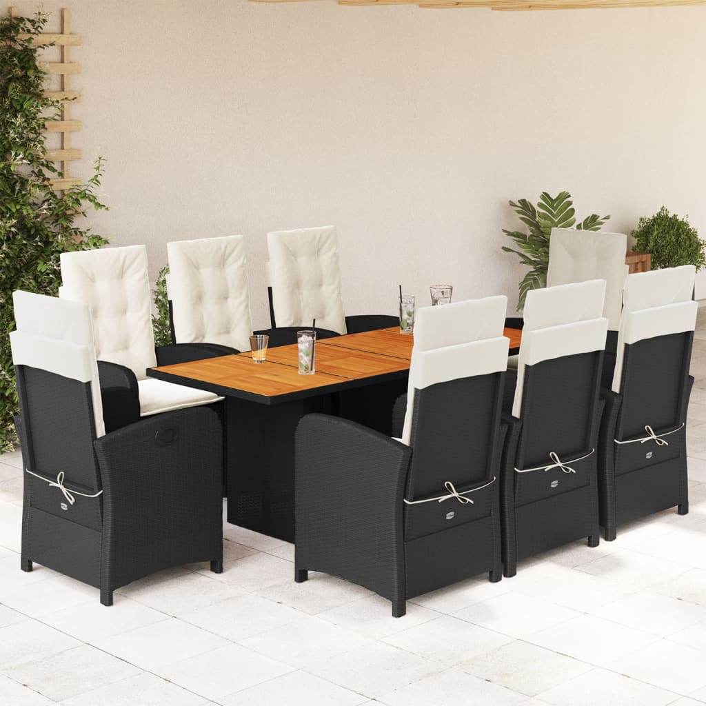 7-tlg. Garten-Essgruppe mit Kissen Schwarz Poly Rattan
