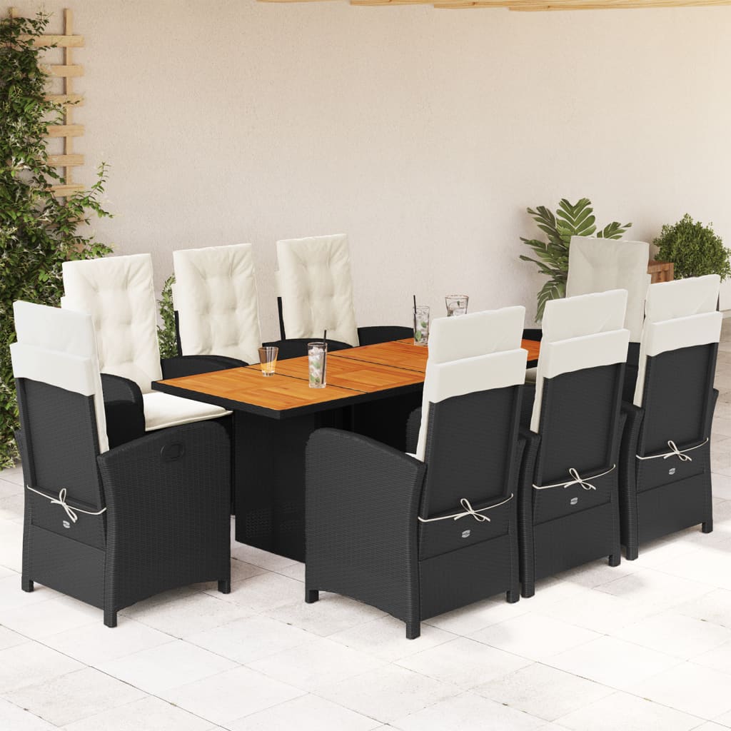 7-tlg. Garten-Essgruppe mit Kissen Schwarz Poly Rattan