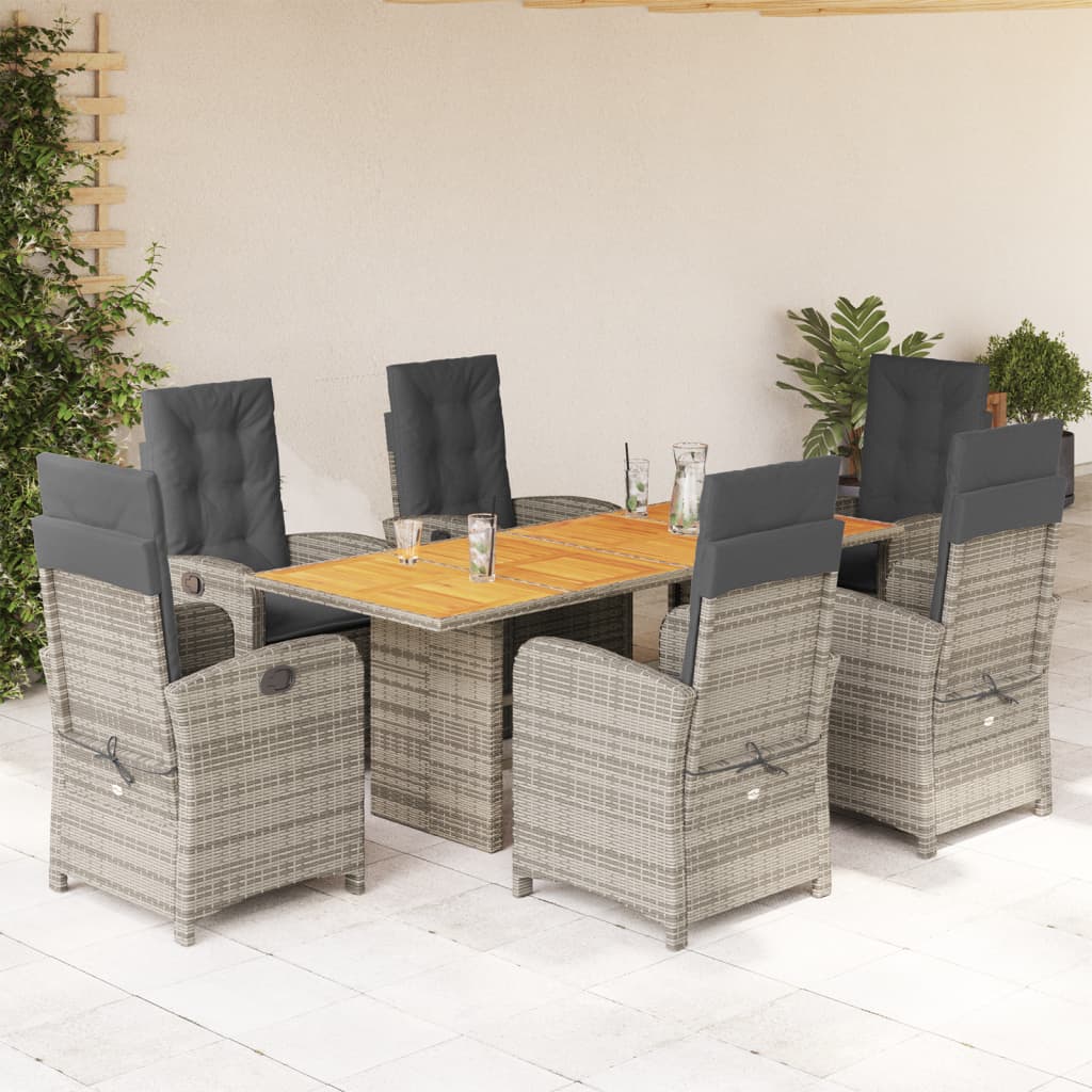 7-tlg. Garten-Essgruppe mit Kissen Schwarz Poly Rattan
