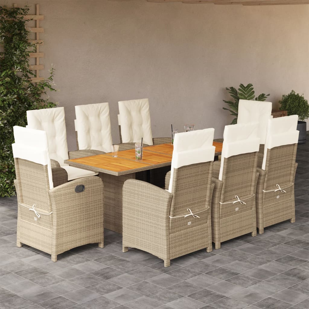 7-tlg. Garten-Essgruppe mit Kissen Schwarz Poly Rattan