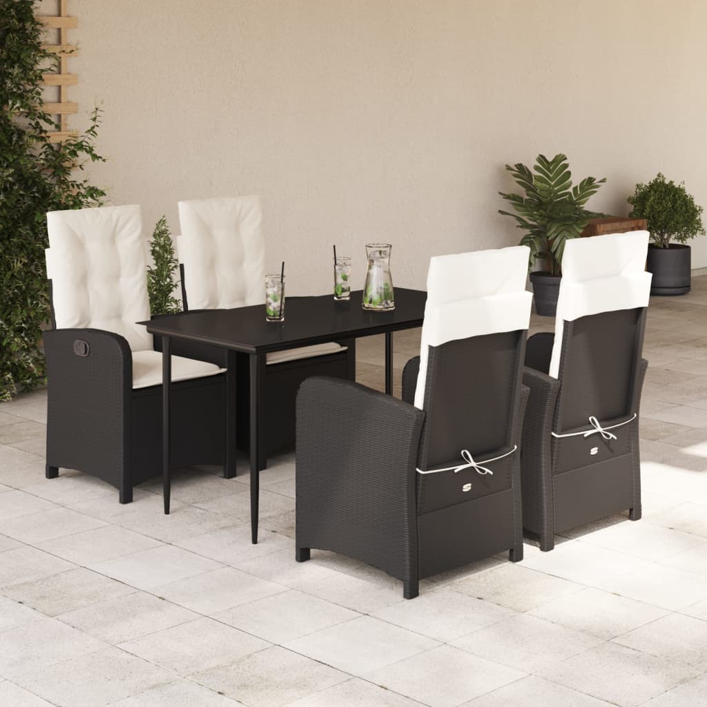 3-tlg. Garten-Essgruppe mit Kissen Schwarz Poly Rattan