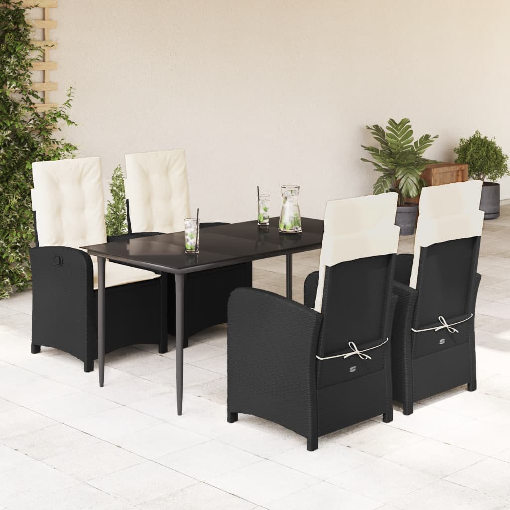 3-tlg. Garten-Essgruppe mit Kissen Schwarz Poly Rattan