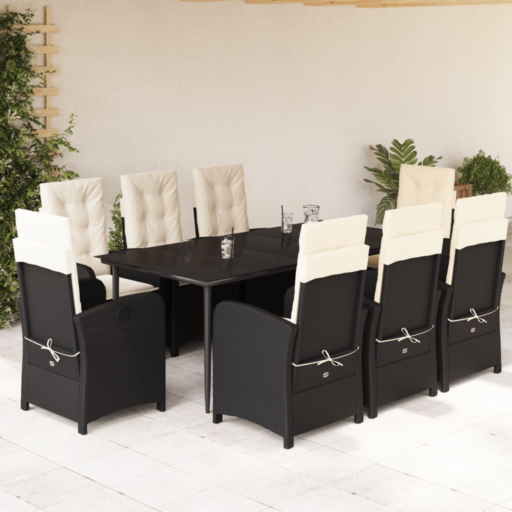 3-tlg. Garten-Essgruppe mit Kissen Schwarz Poly Rattan