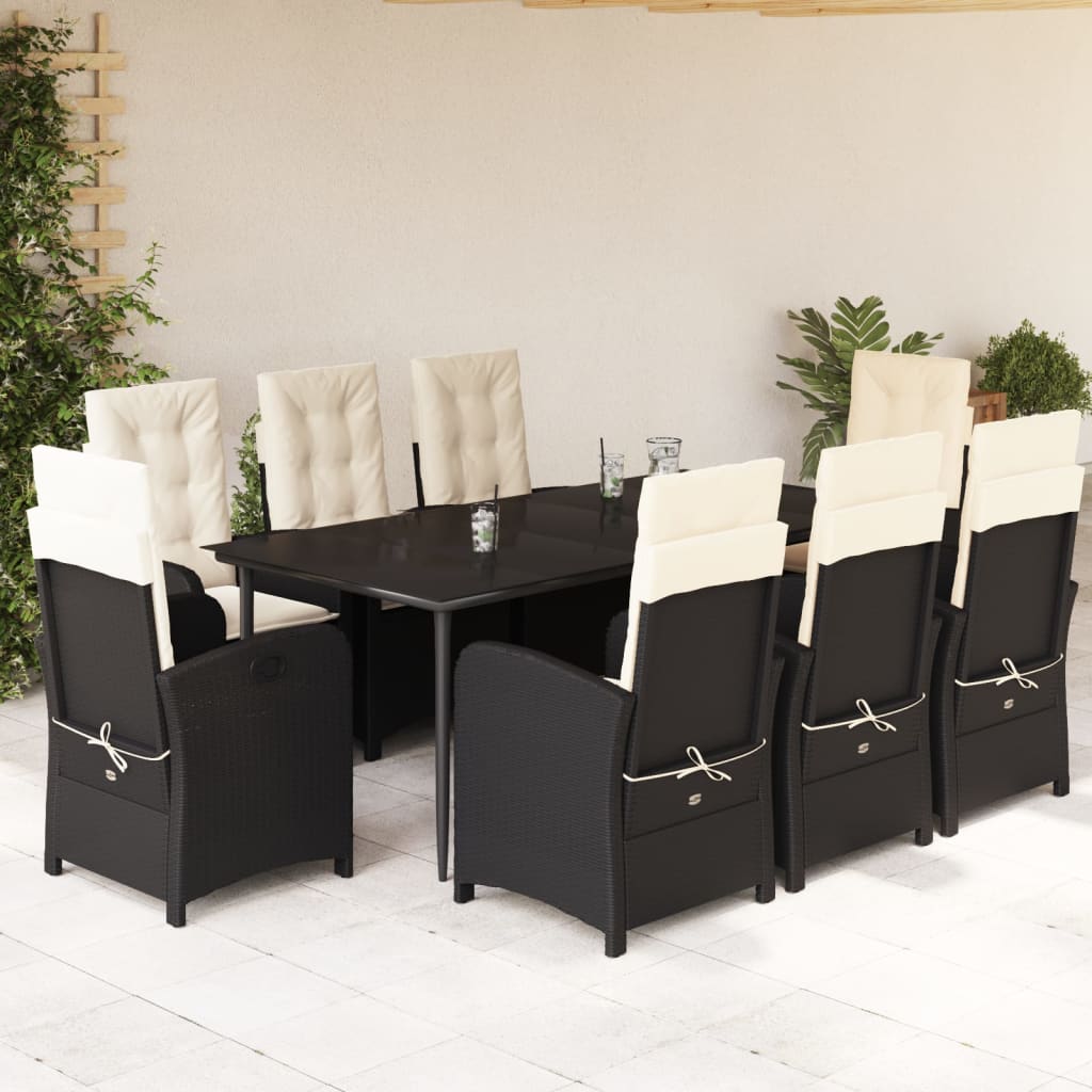 3-tlg. Garten-Essgruppe mit Kissen Schwarz Poly Rattan