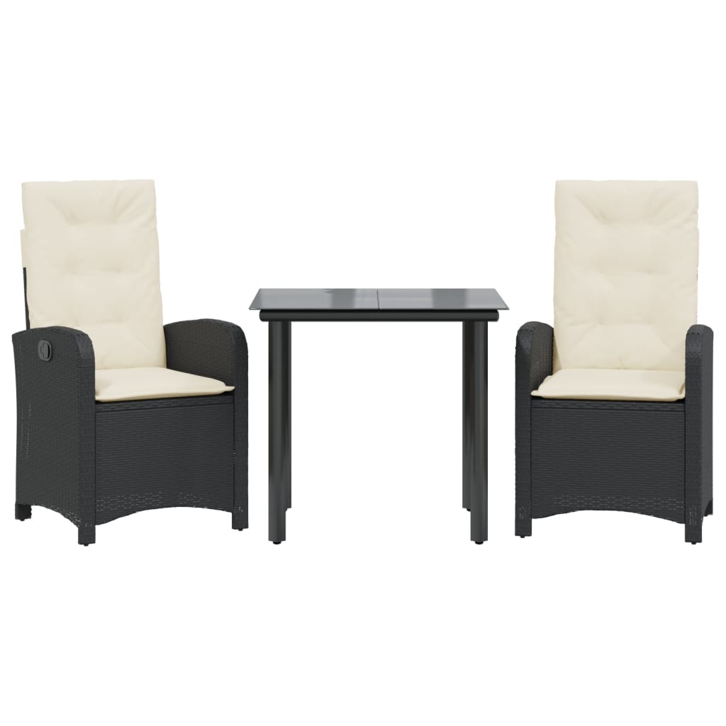 3-tlg. Garten-Essgruppe mit Kissen Schwarz Poly Rattan