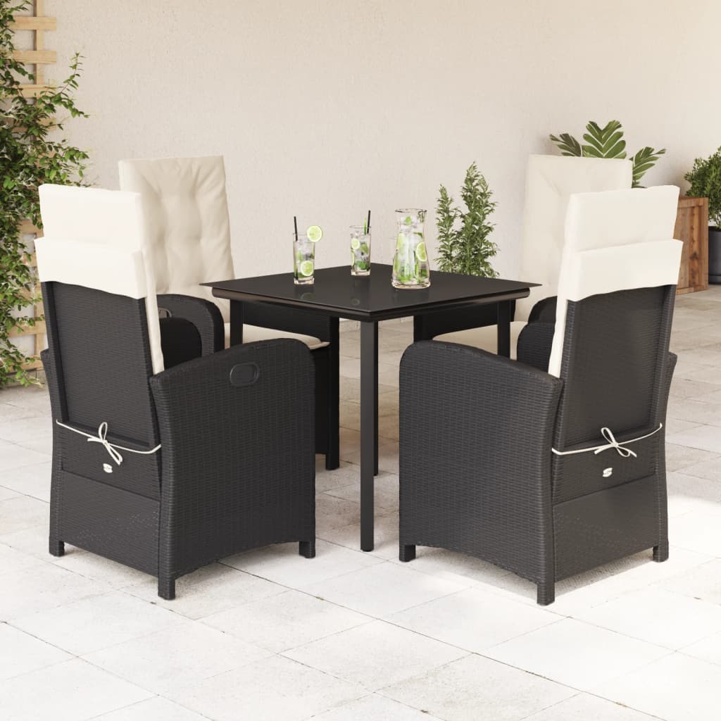 3-tlg. Garten-Essgruppe mit Kissen Schwarz Poly Rattan