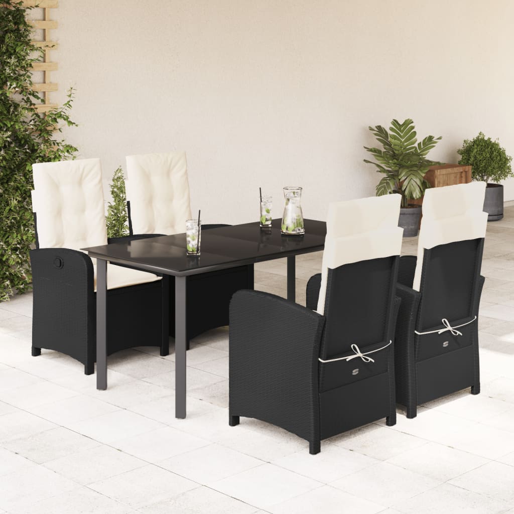 3-tlg. Garten-Essgruppe mit Kissen Schwarz Poly Rattan