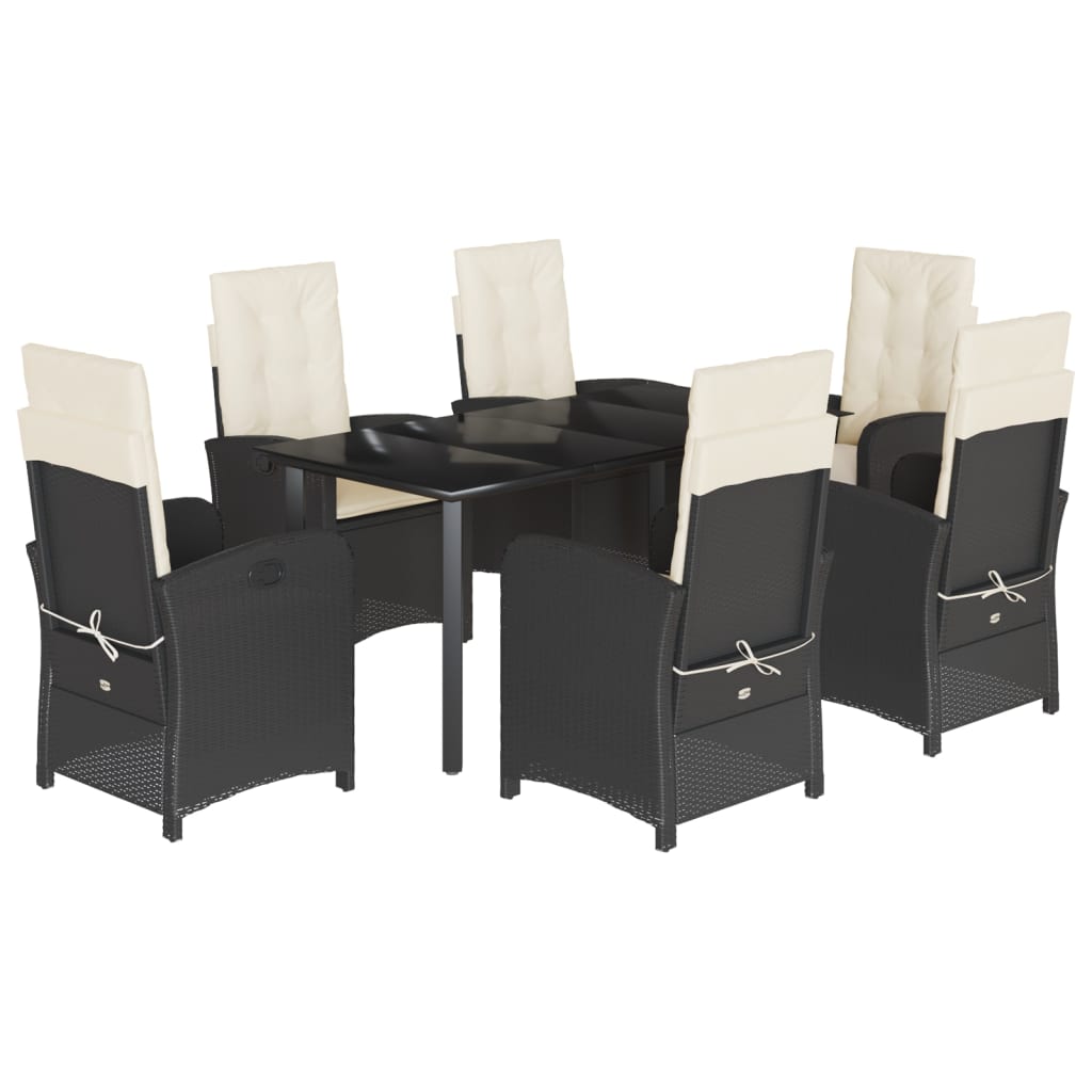 3-tlg. Garten-Essgruppe mit Kissen Schwarz Poly Rattan