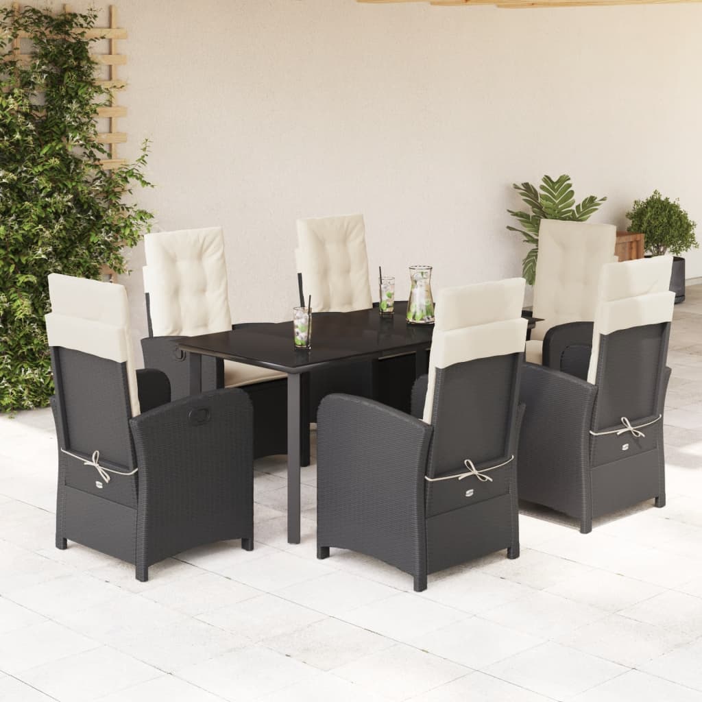 3-tlg. Garten-Essgruppe mit Kissen Schwarz Poly Rattan