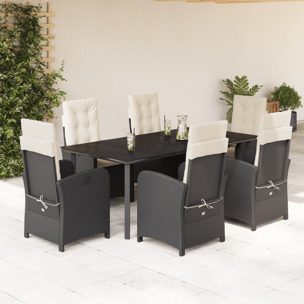 3-tlg. Garten-Essgruppe mit Kissen Schwarz Poly Rattan