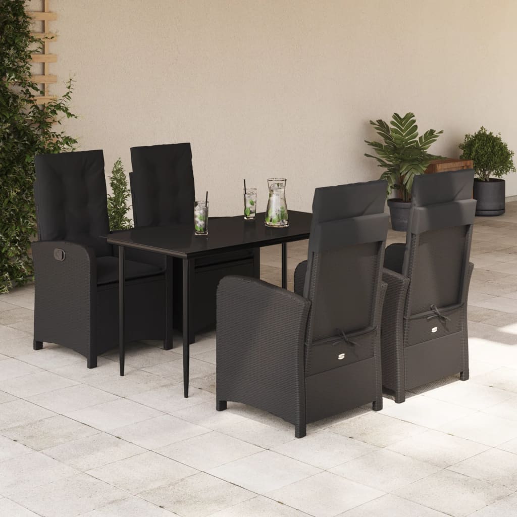 3-tlg. Garten-Essgruppe mit Kissen Schwarz Poly Rattan