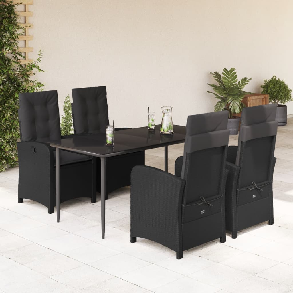 3-tlg. Garten-Essgruppe mit Kissen Schwarz Poly Rattan