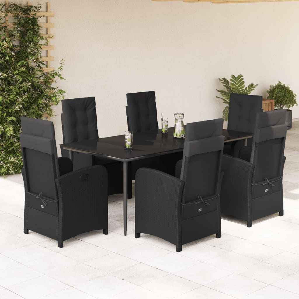 3-tlg. Garten-Essgruppe mit Kissen Schwarz Poly Rattan