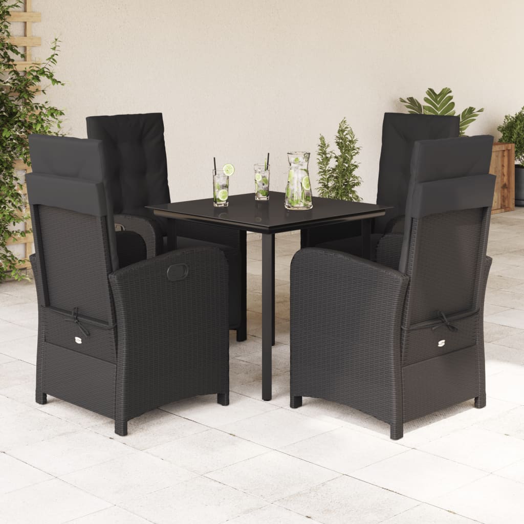3-tlg. Garten-Essgruppe mit Kissen Schwarz Poly Rattan