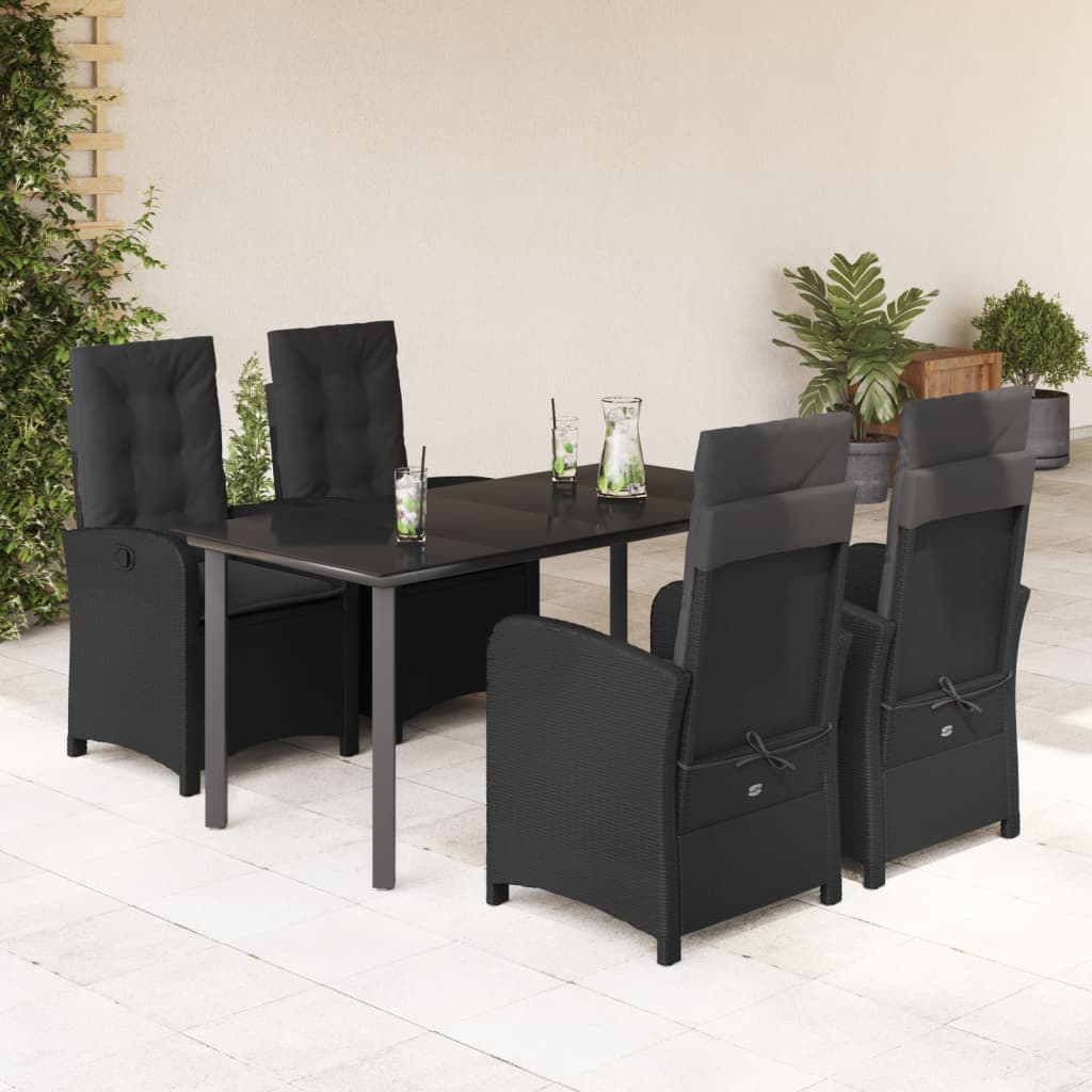3-tlg. Garten-Essgruppe mit Kissen Schwarz Poly Rattan