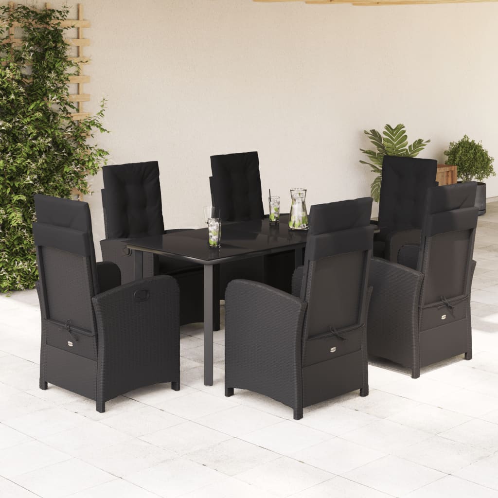 3-tlg. Garten-Essgruppe mit Kissen Schwarz Poly Rattan
