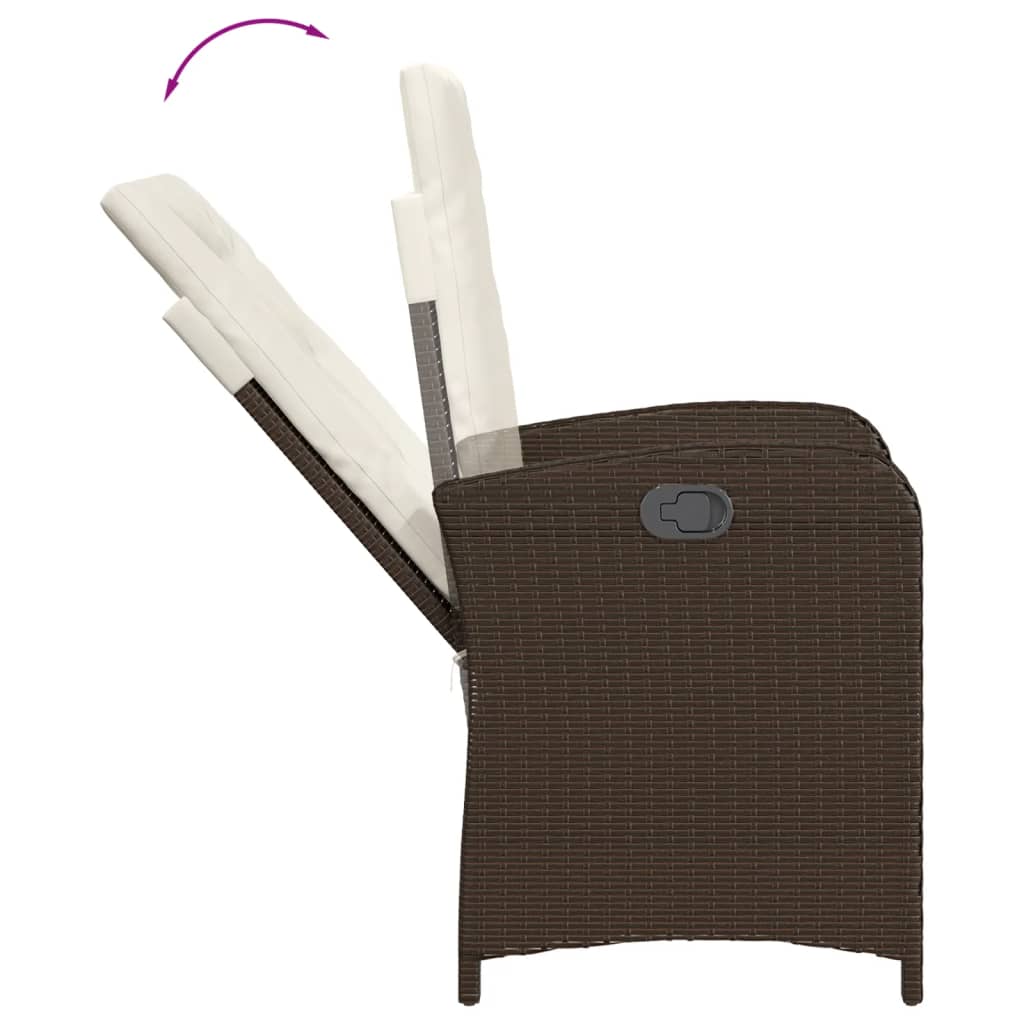 3-tlg. Garten-Essgruppe mit Kissen Braun Poly Rattan