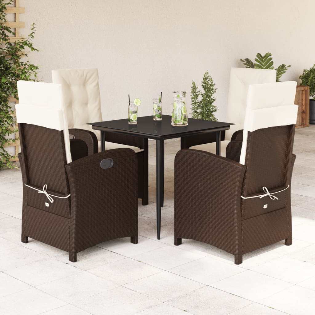 3-tlg. Garten-Essgruppe mit Kissen Braun Poly Rattan