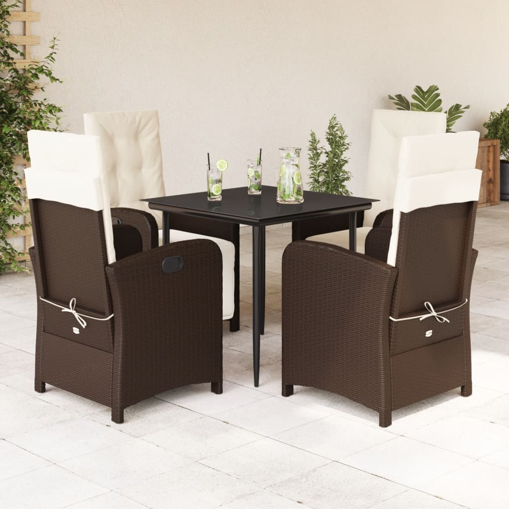 3-tlg. Garten-Essgruppe mit Kissen Braun Poly Rattan