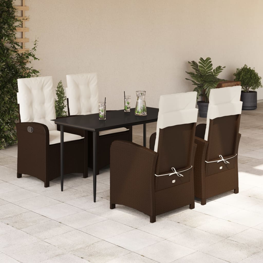 3-tlg. Garten-Essgruppe mit Kissen Braun Poly Rattan