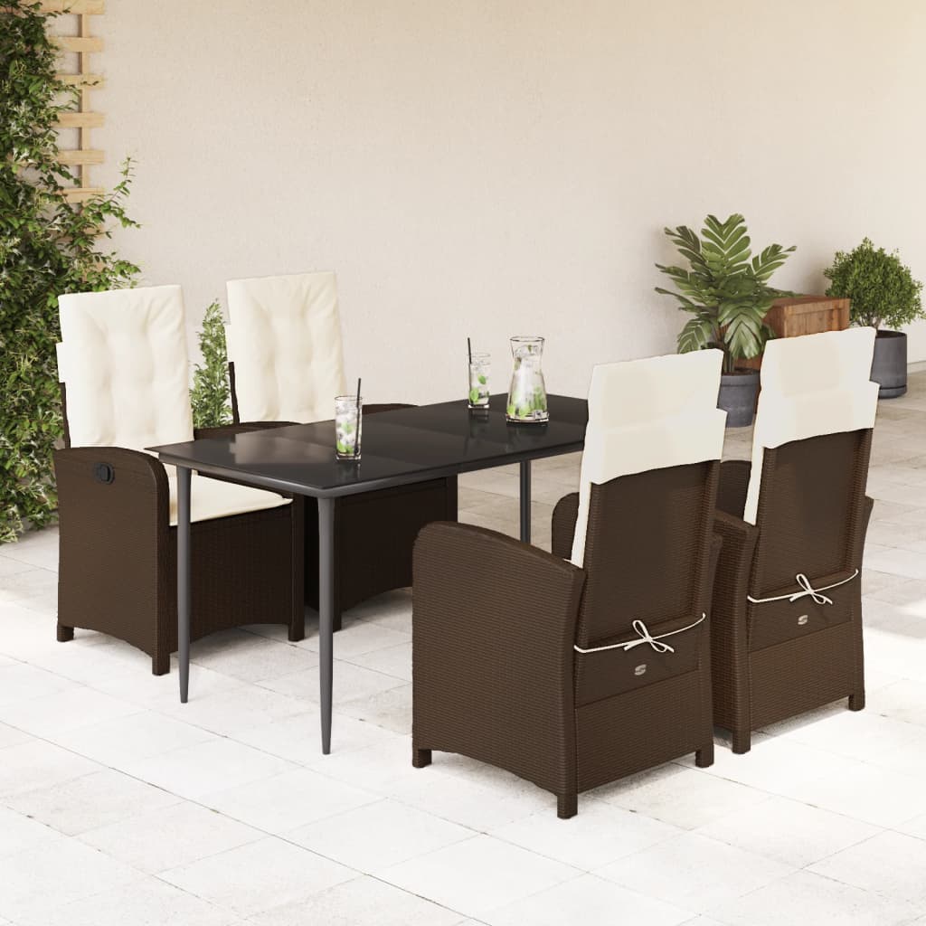 3-tlg. Garten-Essgruppe mit Kissen Braun Poly Rattan