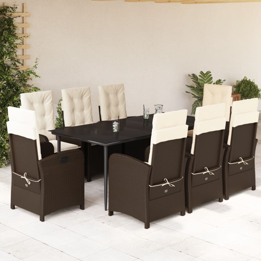 3-tlg. Garten-Essgruppe mit Kissen Braun Poly Rattan