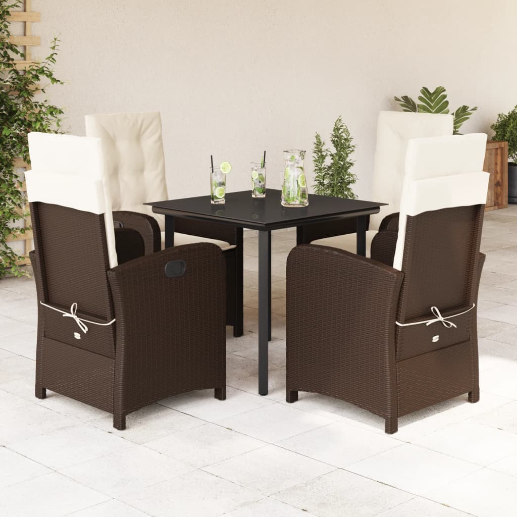 3-tlg. Garten-Essgruppe mit Kissen Braun Poly Rattan