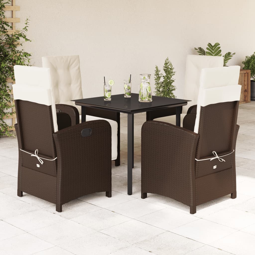 3-tlg. Garten-Essgruppe mit Kissen Braun Poly Rattan