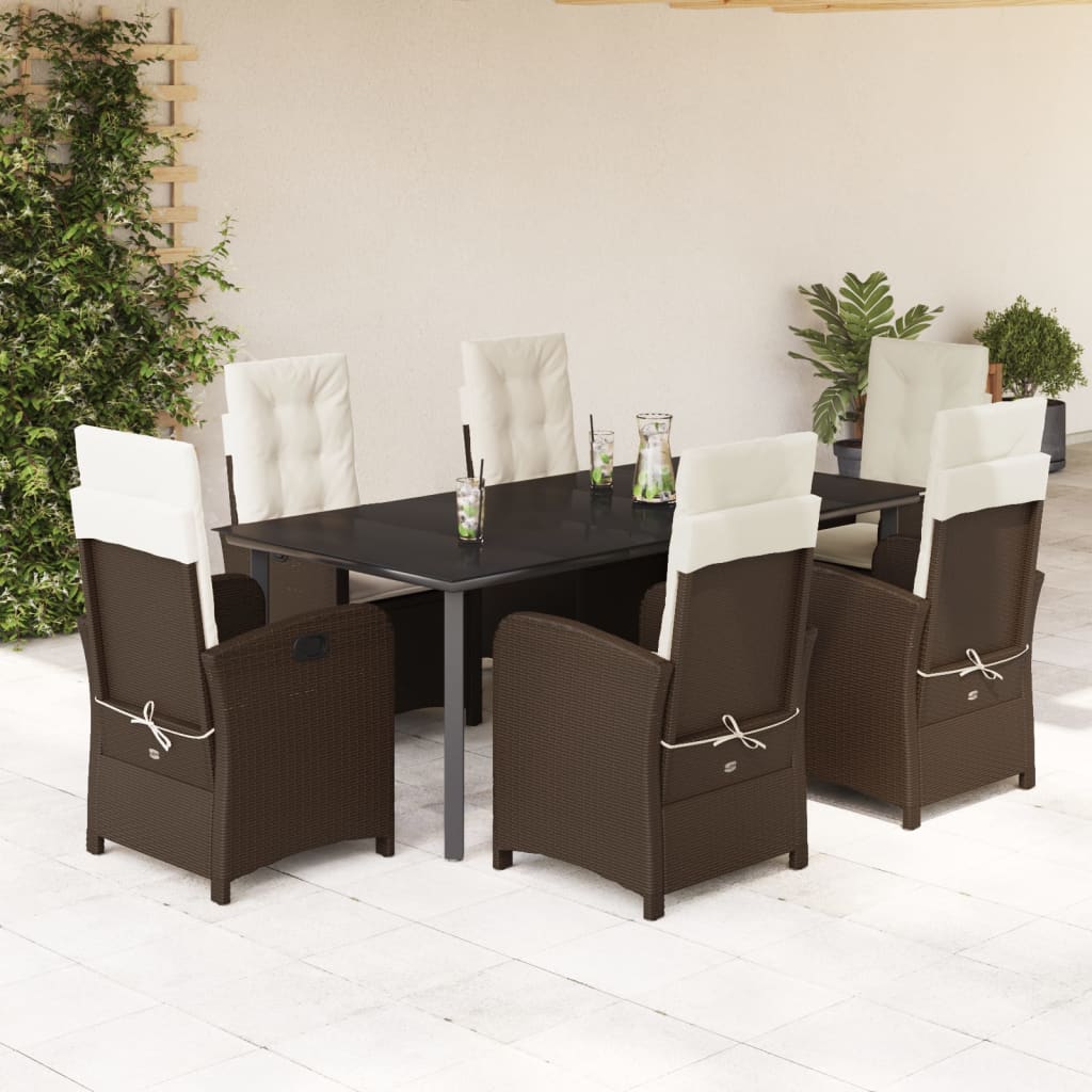 3-tlg. Garten-Essgruppe mit Kissen Braun Poly Rattan