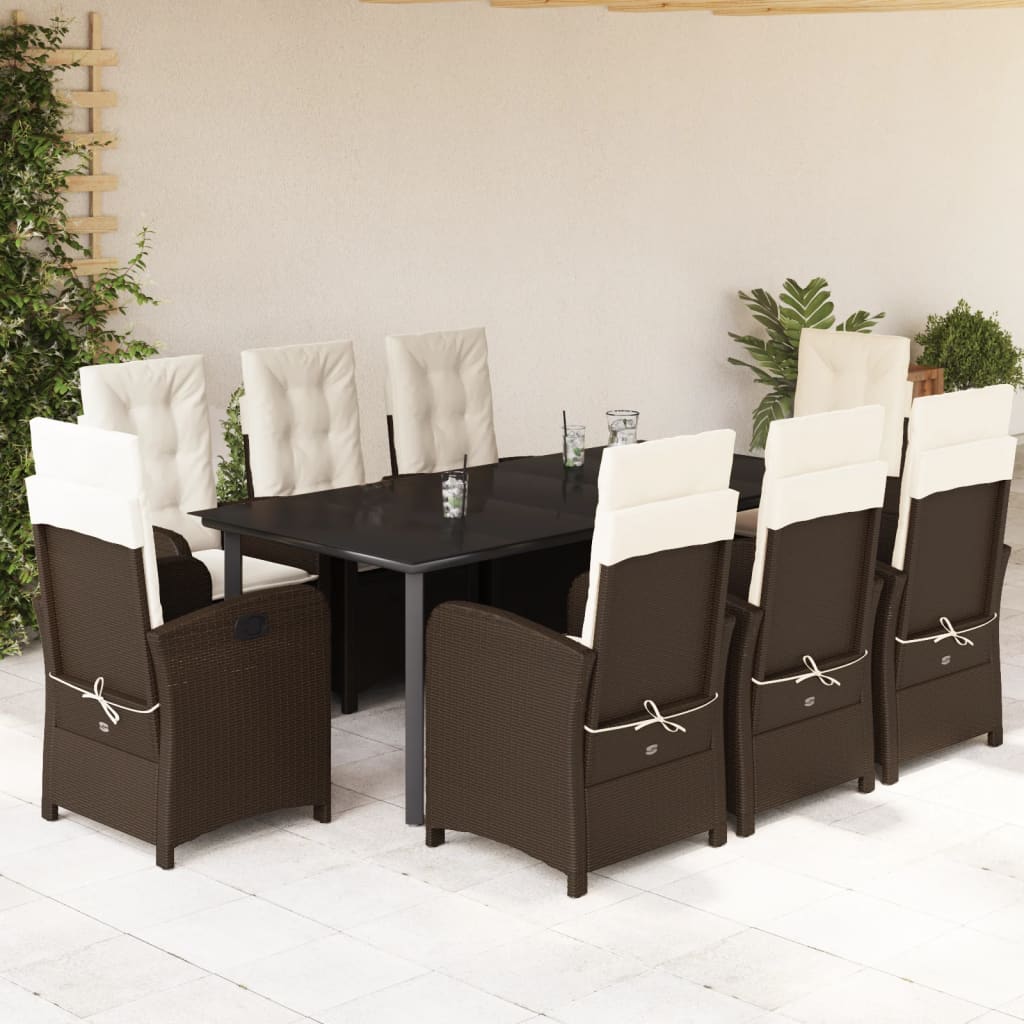 3-tlg. Garten-Essgruppe mit Kissen Braun Poly Rattan